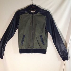 Faux Leather Sleeves Fitted Jacket